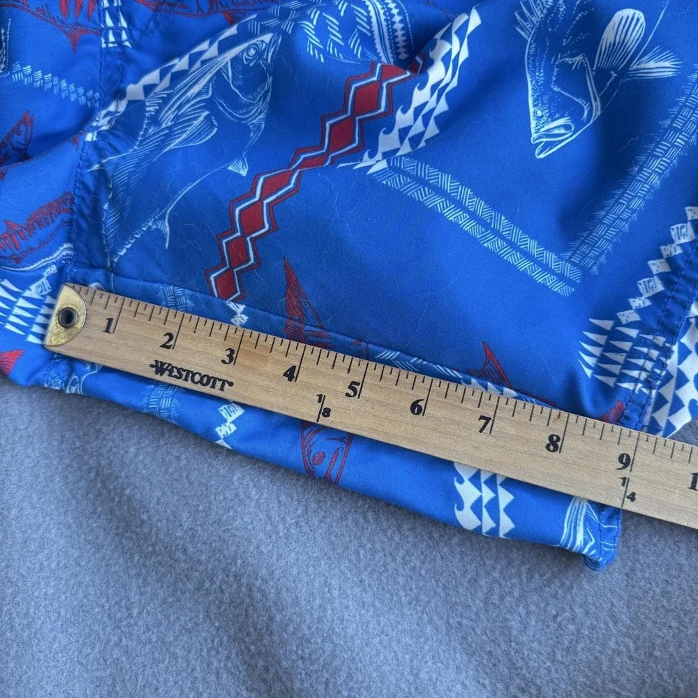 Newport Blue Swim Shorts Mens 2XL Blue Fish Print Nautical Mesh Lined Trunks